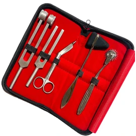 Innotech Diagnostic Reflex and Neurology Sensitivity Diagnostics 5-Piece Set with Nerve Wheel Reflex Hammer Bandage Scissors and Tuning Fork with 512 Hz and 128 Hz (Reflex Set)