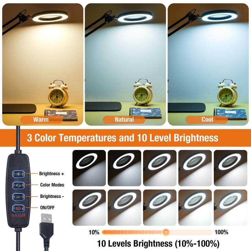 Magnifying Glass with Light and Stand, 3 Color Mode &