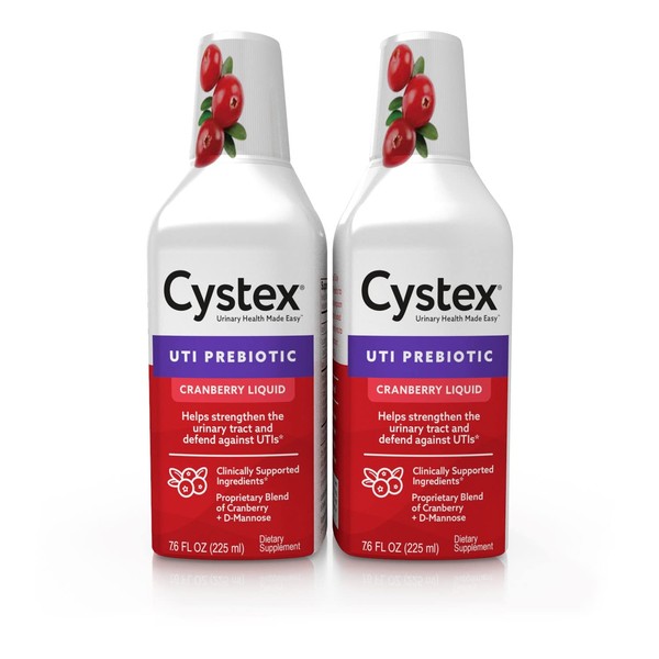 Cystex Urinary Tract Infection Support, Cranberry Prebiotic Supplement for UTI Protection & Urinary Health Maintenance, D-Mannose & Vitamin C, 7.6 oz (2 Pack)