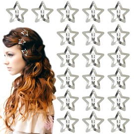 20 Pcs Star Hair Clips, Silver Star Hair Clips, Star Snap Hair Clips, Non Slip Star Hair Accessories, Pentagram Star Clips for Hair, Barrettes Metal Hair Clip, Y2K Hair Accessories for Women Girls