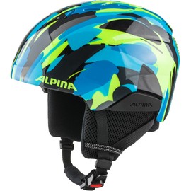 ALPINA PIZI - Lightweight, Shatterproof & Individually Adjustable Ski Helmet for Children, with Removable Ear Pads, Neon Blue Green Gloss, S (46-51 cm)