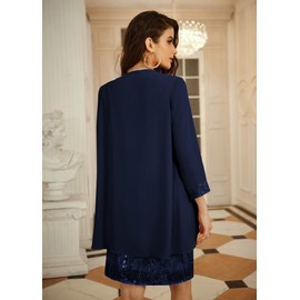 GRACE KARIN Mother of The Bride Dresses for Wedding Sleeveless Sequins Glitter Dress with Chiffon Shawl Navy Blue S