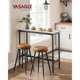 VASAGLE Bar Table, Narrow Long Bar Table, Kitchen Dining Table, High Pub Table, Sturdy Metal Frame, Industrial Design, 15.7 x 39.4 x 35.4 Inches, Rustic White and Ink Black ULBT010B73