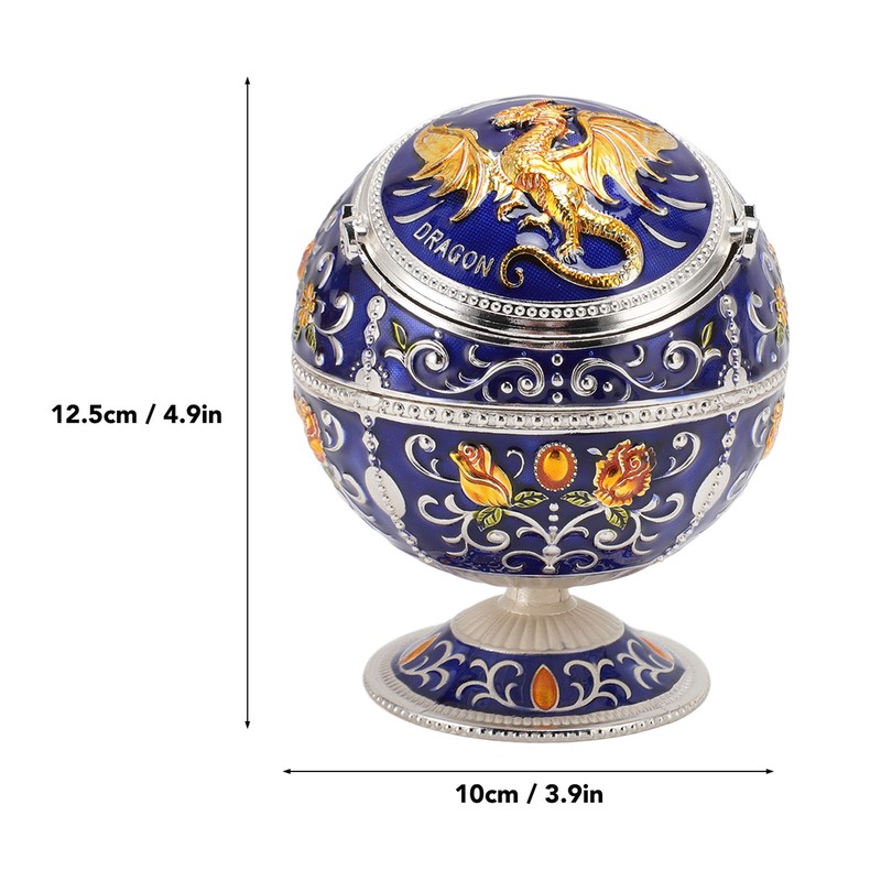 Ball Ashtray with Windproof Lid Retro Dragon Stereoscopic Relief Zinc