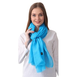 Exclusive Handcraft Natural Flax Linen, Solid Color, Light, Airy All Weather Scarf. (Turquoise).X2483