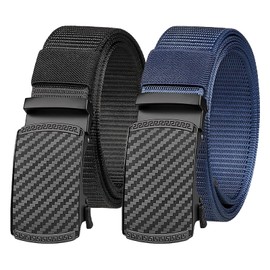 RFID Cinturón Hombre 2PCS, Cinturones para hombre Casual, Cinturón de Trinquete de Nailon Ajustable, Cinturones de golf, Regalo para Hombre, Papá, Marido y Novio(Negro + Azul Marino)