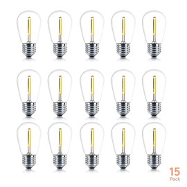 Brightech Ambience PRO Replacement LED Light Bulbs, 1 Watt LED Edison-Inspired Exposed Filaments Plastic Bulbs, S14 Energy Efficient Outdoor String Lights Bulbs - 15 Pack