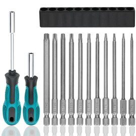 Prebarfun 14pcs Torx Screwdriver Bit Sets, 100mm Torx Head Screwdriver Bit Sets, Star Screwdriver Set, Torx Security Bits, Long Torx Bits for Screwdriver, Impact Drill, Ratchet Wrench Etc
