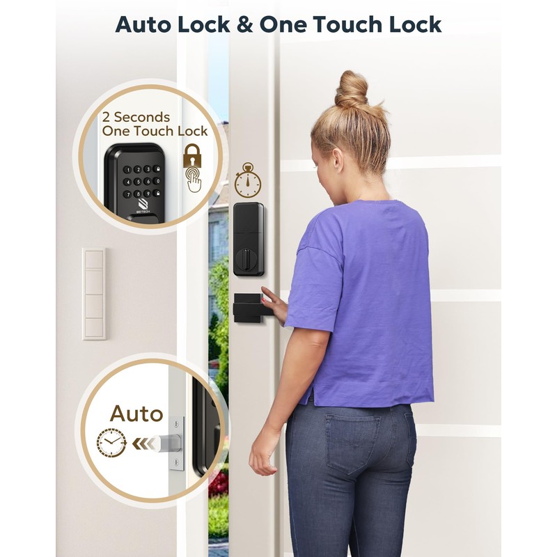BE-TECH Keyless Entry Smart Door Lock with 2 Lever Handles,