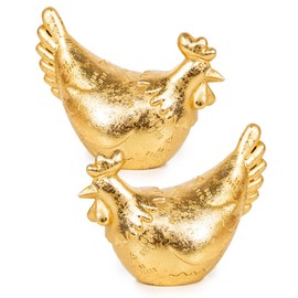 Logbuch-Verlag 2 chicken figures, gold, 12 cm, gold-coloured Easter decoration for standing, table decoration, gift Easter