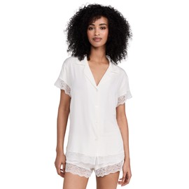 Eberjey Women's Malou Lace Shorts Pajama Set, Ivory, White, S