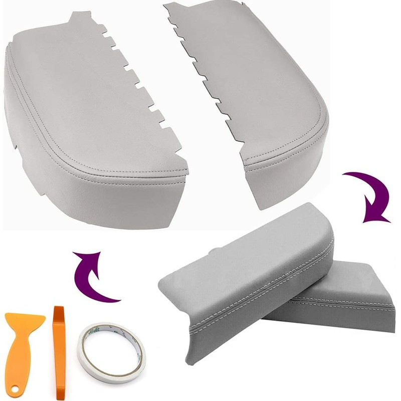 FZJDSD 2PCS Front Door Panels Armrest Cover Gray Leather Compatible