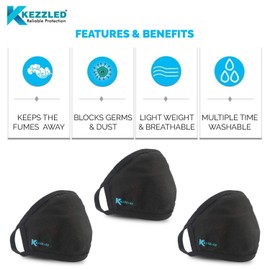 Anti Dust Breathable Face & Mouth Mask 100% Cotton - (Black Pack of 3) by Kezzled