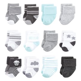 Hudson Baby, Sheep 12-pack, Unisex Cotton Rich Newborn and Terry Socks, 0-6 Months