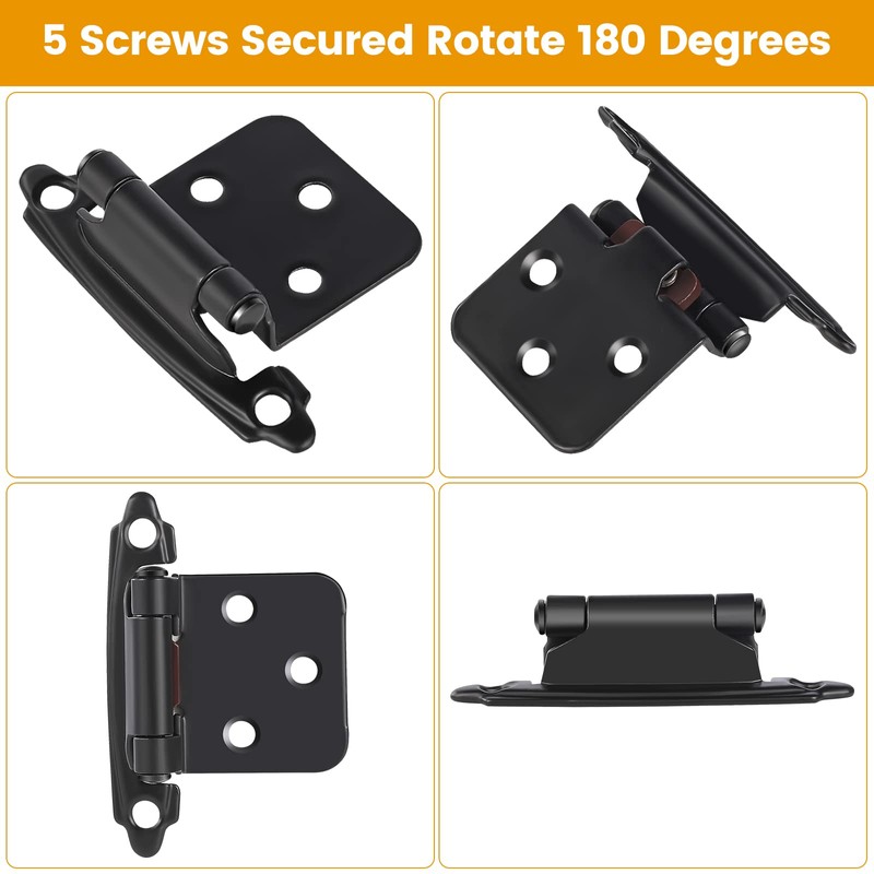 12 Pack 1/2”Overlay Cabinet Door Hinges(Matte Black),Kitchen Cabinet Hinges Black