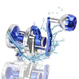 ORJD Elite Saltwater Slow Jigging Reel 30kg Max Drag Trolling Ready 6.3:1 High-Speed Gear Ratio Sturdy Aluminum ConstructionColor: Blue-R