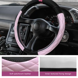 NYTKL Car Steering Wheel Cover, 15 Inch Soft Microfiber Leather Auto Wheel Protector, Anti-Slip Breathable Steering Wheel Cover for Women Men, Universal Fit for Trucks Sedans SUVs (Pink)