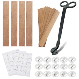 Wooden Candle Wicks with Wick Trimmer Cutter Crackling Candle Wicks kit 5.1 X 0.5 Inch Natural Candle Wood Wicks with Stand Candle Cores for DIY Candle Making Craft