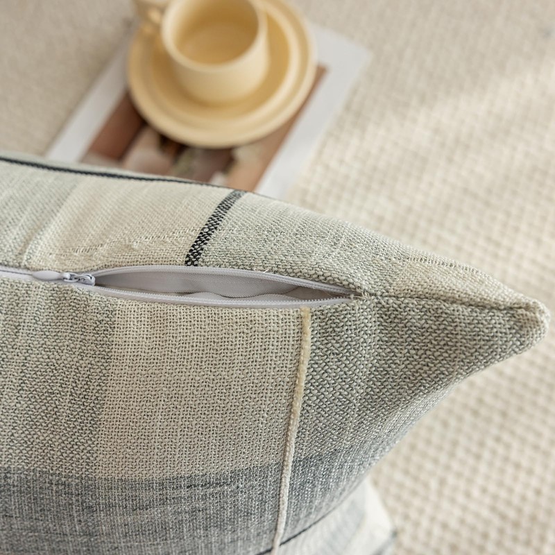 vctops Rustic Lattice Cotton Linen Decorative Throw Pillow Cover Embroidery