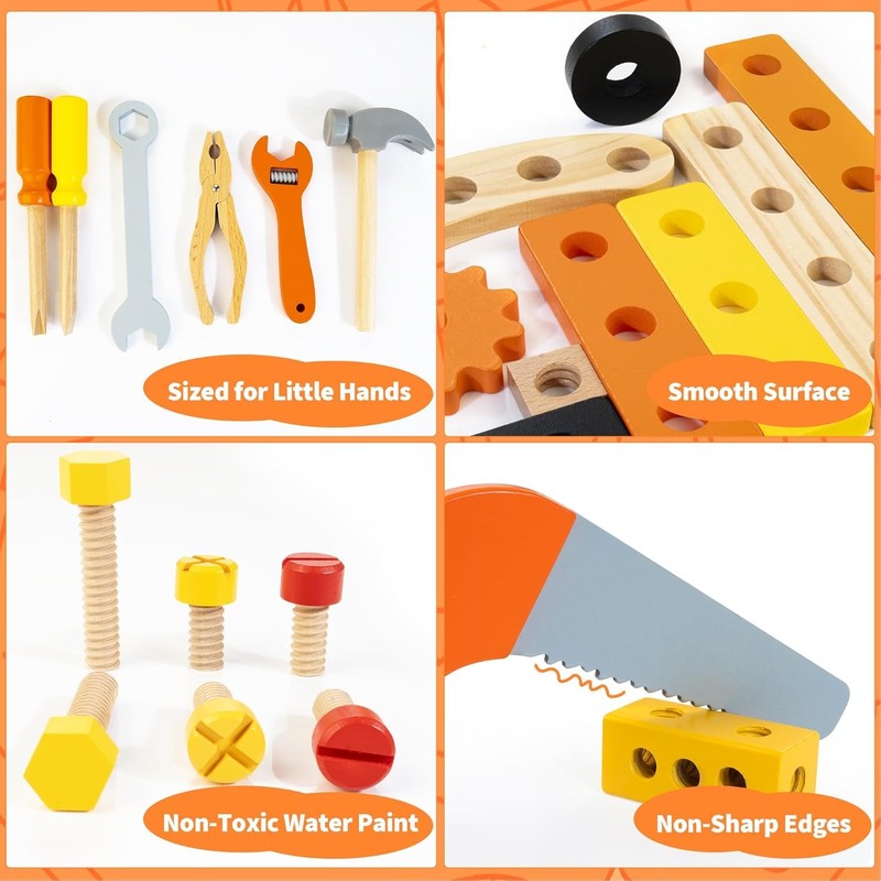 Wooden Kids Tool Bench 54 PCS Montessori STEM Tool Set