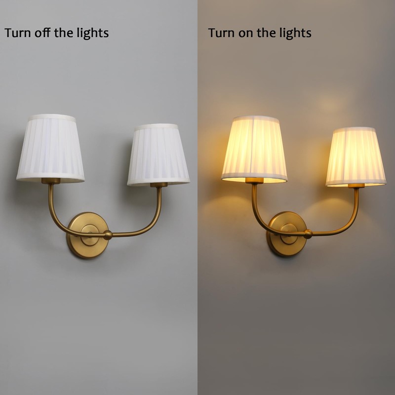 PERMO Vintage Sconce Gold 2 Lights Wall Sconces with Pleated