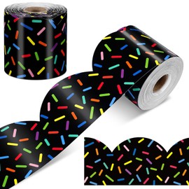 Zonon 65.6 Feet Donut Sprinkles Black Bulletin Board Borders Scalloped Borders Trim Sweet Sprinkles Classroom Decorations for Back to School Office Classroom Bulletin Board Chalkboard