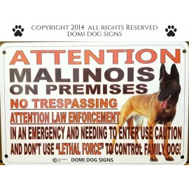 Domi Dog Signs Metal Attention Malinois Dog Sign For FENCE ,Beware Of Dog 8"x12" made USA