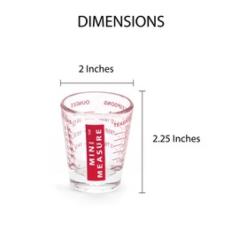 Kolder Mini Measure Heavy Glass, 20-Incremental Measurements Multi-Purpose Liquid and Dry Measuring Shot Glass, Red, Set of 2