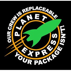 Our Crew is Replaceable, Your Package Isn't Decal, Bender Robot, Fry Squint Meme, Nibbler, Fry and Bender, My Other Ride is The Planet Express Decal (H 8 by L 8 Inches, White, Orange, Green)