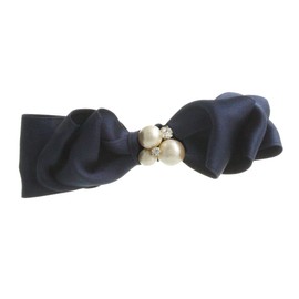 VingTAINE H-992 Cotton Pearl Bijou Satin Ribbon Barrette, Elegant, Office, 3D Hair Accessory, Kiska, navy