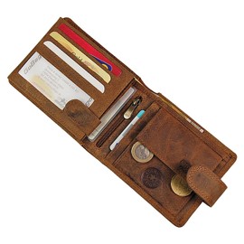 GoBago Men's Leather Wallet Genuine Leather Wallet RFID Protection Wallet, brown, Modern