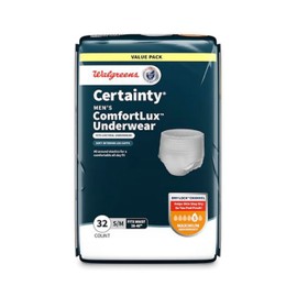 Certainty Men's ComfortLux Underwear, S/M 28-40 inch Waist, Maximum Absorbency, 32 Count Value Pack (Pack of 2)