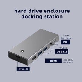 ZoraVson SSD M2 NVME Docking Station with USB C Hub 5-in-1, USB M.2 Adapter, 10Gpbs USB 3.2 Gen2 M.2 NVMe and SATA SSD Adapter, Quick Charger PD 100 W, HDMI 4K @ 60 Hz, Aluminium