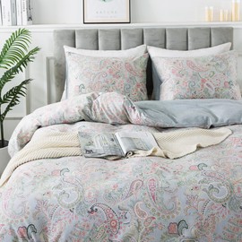 HoneiLife Wildflower Duvet Cover King - 100% Cotton Comforter Cover Sets, 3-PC Comfortable Floral Duvet Cover Sets,Soft & Breathable Duvet Cover with Zipper Closure & Corner Ties, Paisley