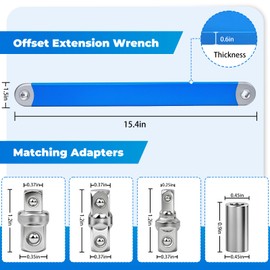 Sefream Offset Tight Reach Extension Wrench - 3/8 Inch Impact Offset Extension Wrench Tool With 1/2", 1/4" And 3/8" Square Drive Adapters - Universal Extensions Wrench for Small Place