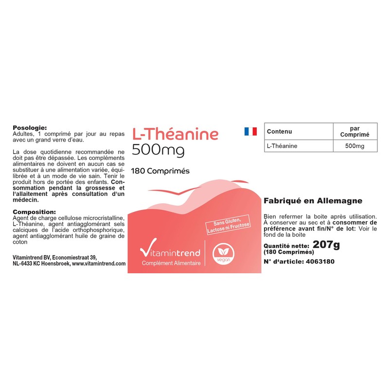 L-Theanine 500 mg - 90 Tablets - Amino Acid -