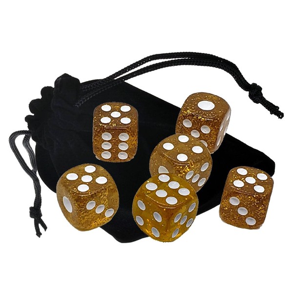 Cyber-Deals Set of (6) 16mm D6 Transparent Glitter Dice Rounded