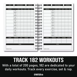 GYMTIER Workout Training Journal - A5 Gym Fitness Log Diary - 200 Pages Track your workouts - One Rep Max Tracker - Body Weight Goals & Tracking