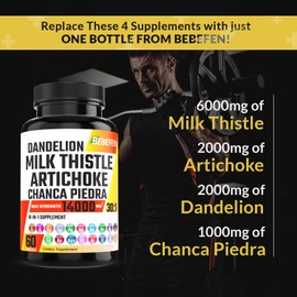 𝐌𝐢𝐥𝐤 𝐓𝐡𝐢𝐬𝐭𝐥𝐞 𝟔𝟎𝟎𝟎𝐦𝐠 Artichoke 2000mg Dandelion Root 2000mg Supplement with Turmeric Curcumin Garlic - Support Liver Detox & Digestive System