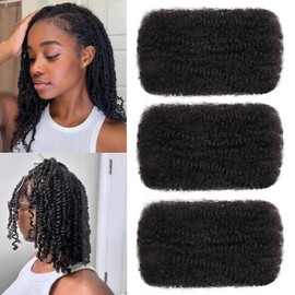 16 Inch Human Hair 30g/Pack Afro Kinky Bulk Natural Black Afro Kinkys Bulk 100% Human Hair for Micro Twist Dreadlock Extensions 1B#