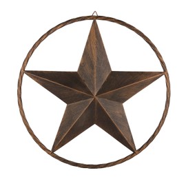 24" Large Metal Barn Star Circle Rustic Style Outdoor Decorative Vintage Texas Lone Star Dark Brown Western Home Decor