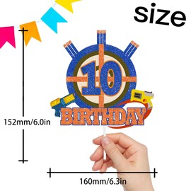 Púa para decoración de tartas para niños y niñas, 10 cumpleaños, dardos de bala de guerra, suministros de decoración de fiesta temática de guerra, pistola de tiro, cruces, purpurina para decoración de pasteles para animar a 10 años de edad