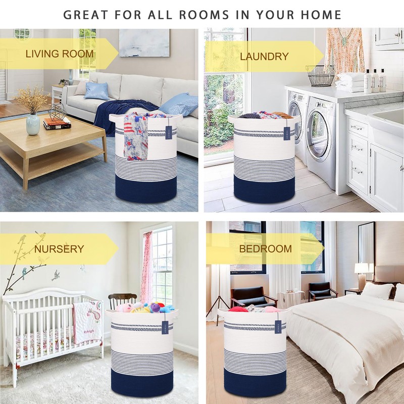 COMSE Extra Large Blanket Basket, Tall Laundry Basket, Nursery Hamper,