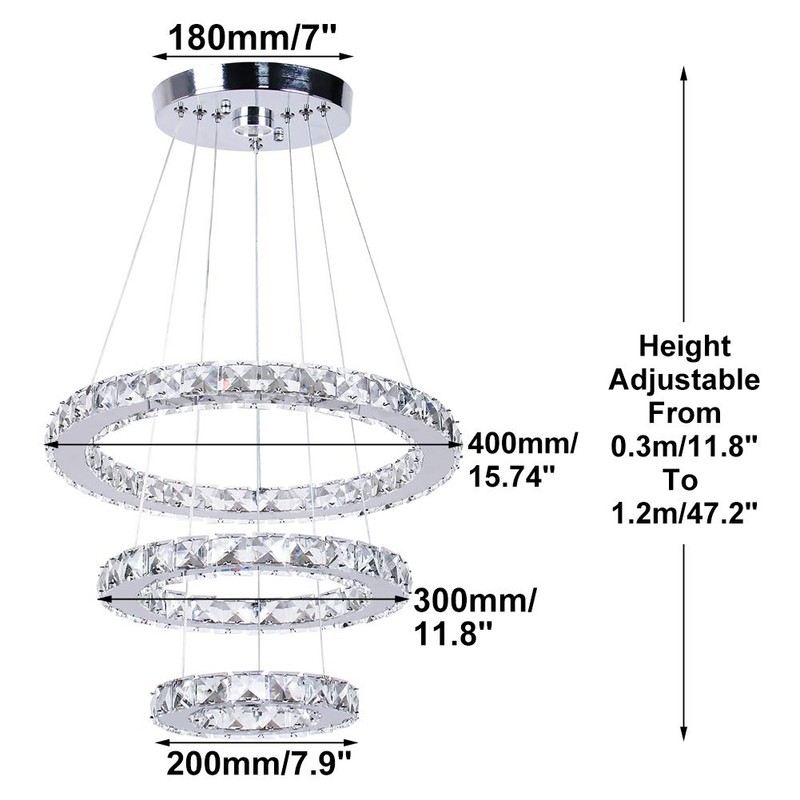 Dixun LED Chandeliers Modern Ceiling Light Fixture 3 Rings Adjustable