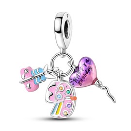 Hapour 925 Sterling Silver Charms for Bracelets and Necklaces - Unique Pendant with Beads for Fashion Accessories European Jewellery Birthday Gift for Women Girls, Sterling Silver, Cubic Zirconia