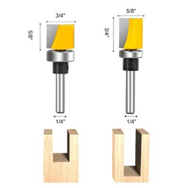 Yueqing Zhongji 4Pcs 1/4 Inch Shank Hinge Mortising Flush Trim Template Router Bit Set with Ball Bearing Carbide Router Bits Pattern Bit Offset Flush Trim Template1/4-Inch Shank