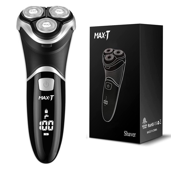MAX-T Upgraded 3D ProSkin Wet & Dry Men's Electric Shaver, Rechargeable and Cordless Electric Razor with Pop-Up Precision Trimmer, IPX7 Waterproof Rotary Shavers, Gifts for Men, Black