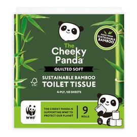 The Cheeky Panda Bamboo 4 Ply Quilted Toilet Roll – 9 Rolls | Super Soft and Strong | Plastic Free Packaging