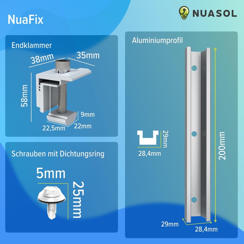 NuaSol Photovoltaic Trapezoidal Sheet Roof Mounting Kit Mounting Set Solar