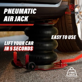 BullsArmor Air Jack 3 Ton (6,600 lbs) Capacity - Heavy Duty Triple Bag Pneumatic Air Bag Car Jack for Rapid Lift (Lifting Height Range: 5.5 – 15.8 inches) with Long Handle – Lava Red